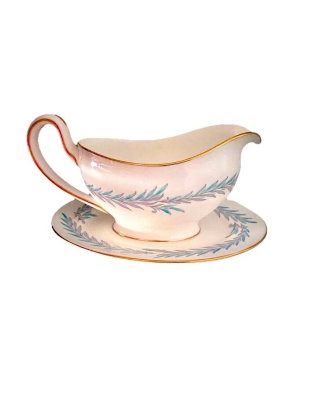 Minton Malta Gold Gravy Boat English China Attached Under Plate CH6190 EUC